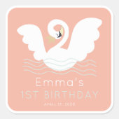 スワンプリンセスモダンピンクガール誕生日 スクエアシール (正面)