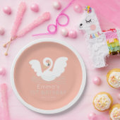 スワンプリンセスモダンピンクガール誕生日 ペーパープレート (パーティー)