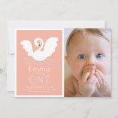 スワンプリンセスモダンピンクガール1stバースデーフォト 招待状 (正面)