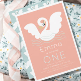 スワンプリンセスモダンピンクガール1st誕生日 招待状