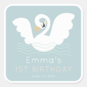 スワンプリンセスモダンブルーガール誕生日 スクエアシール (正面)