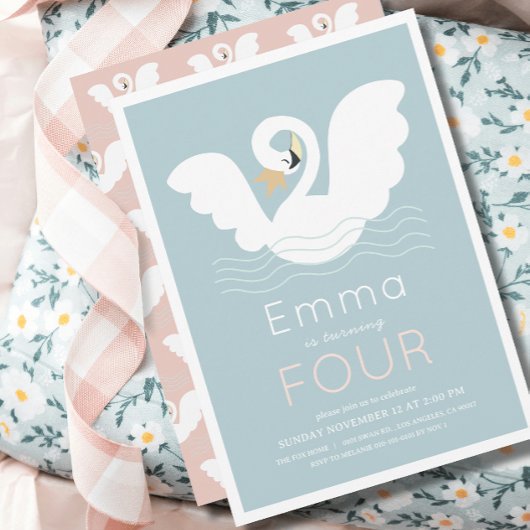 スワンプリンセスモダンブルーガール誕生日 招待状