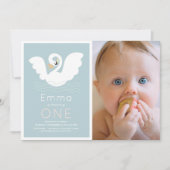 スワンプリンセスモダンブルーガール1stバースデーフォト 招待状 (正面)