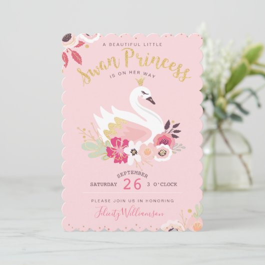 スワンプリンセス花模様&グリーナリーガールベビーシャワー 招待状 (スタンド正面)