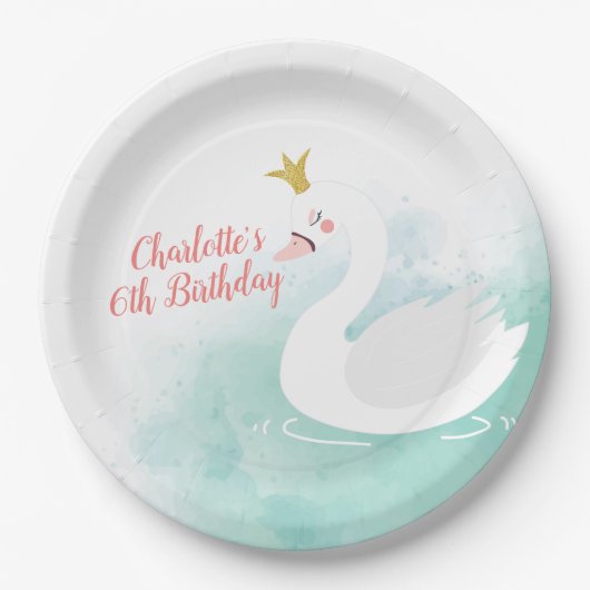 スワンプリンセス誕生日プレートスワンレイク ペーパープレート (正面)