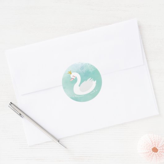 スワンプリンセス誕生日封筒用シールスワンレイク ラウンドシール (封筒)