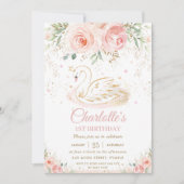 スワンプリンセス赤面ピンクフローラ金ゴールドガール誕生日 招待状 (正面)