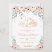 スワンプリンセス赤面ピンクフローラ金ゴールドベビーシャワー 招待状 (正面)