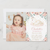 スワンプリンセス赤面ピンクフローラ1stバースデーフォト 招待状 (正面)