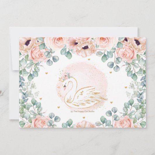 スワンプリンセス赤面ピンクフローラ1stバースデーフォト 招待状 (裏面)