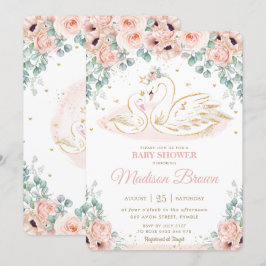 スワンプリンセス赤面ピンクポピーフローラベビーシャワー 招待状