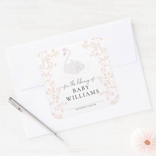 スワンプリンセス 図書館 本のラベルシール スクエアシール (封筒)