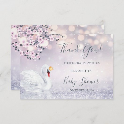 スワンプリンセス |女の子の赤ちゃんシャワー サンキューカード (正面/裏面)