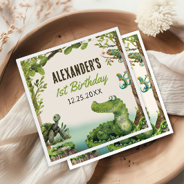 スワンプ爬虫類第1誕生日パーティー スタンダードカクテルナプキン