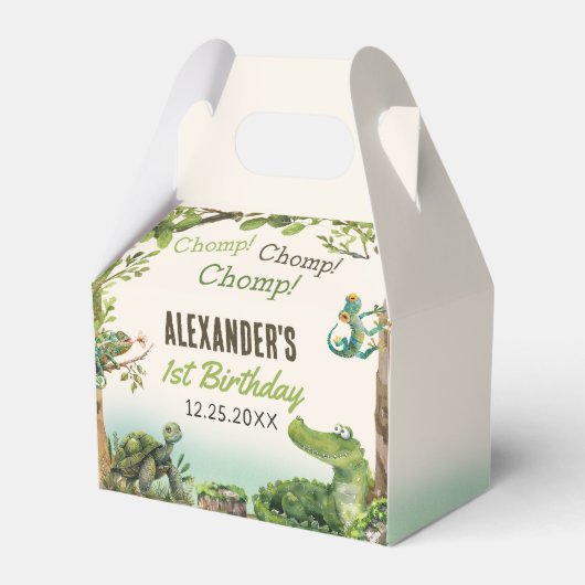 スワンプ爬虫類第1誕生日パーティー フェイバーボックス (正面サイド)