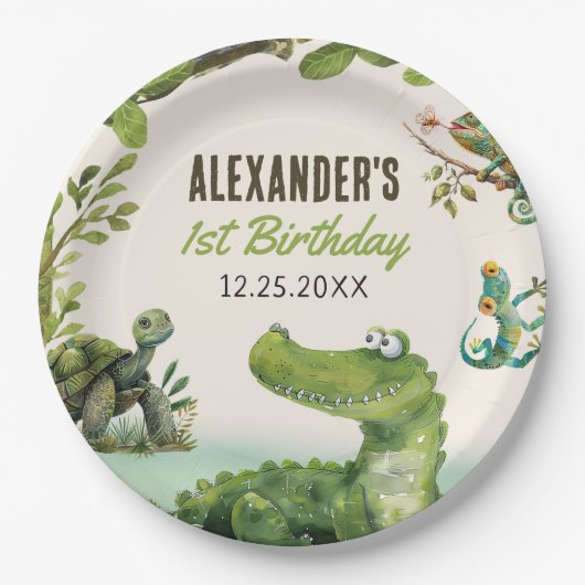 スワンプ爬虫類第1誕生日パーティー ペーパープレート (正面)