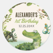 スワンプ爬虫類第1誕生日パーティー ラウンドシール (正面)