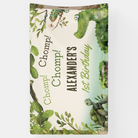 スワンプ爬虫類第1誕生日パーティー 横断幕 (縦)