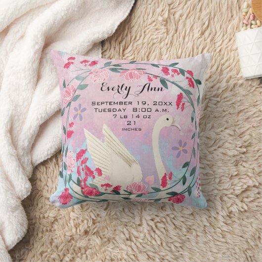 スワンベビーガール子供部屋ベビー統計または誕生記録 クッション (ブランケット)