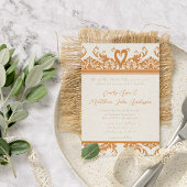 スワンラブバードサンゴ&アイボリーダマスウェディング招待状 招待状