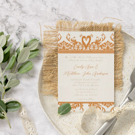 スワンラブバードサンゴ&アイボリーダマスウェディング招待状 招待状