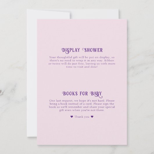 スワンリトルプリンセスフェアリーテールガールベイビーシャワー 招待状 (裏面)