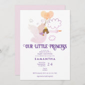 スワンリトルプリンセスフェアリーテールガールベイビーシャワー 招待状 (正面/裏面)