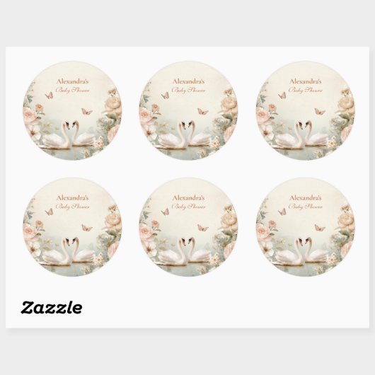 スワンレイクエレガントフローラベビーシャワー ラウンドシール (シート)