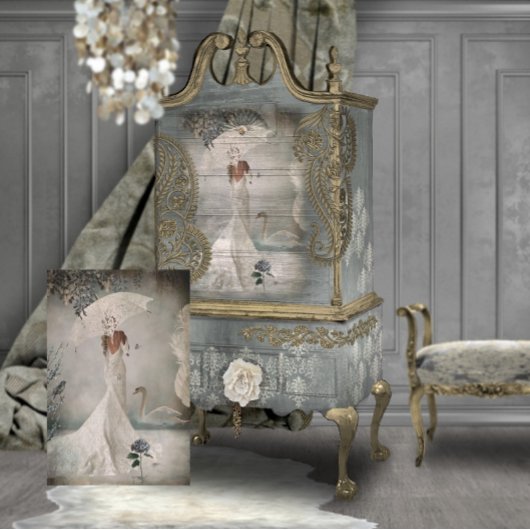 スワンレイクブルーフローラブライダルポートレートアート 薄葉紙