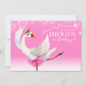 スワンレイク·バレエの誕生日初のピンク招待状 招待状 (正面)