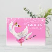 スワンレイク·バレエの誕生日初のピンク招待状 招待状 (スタンド正面)