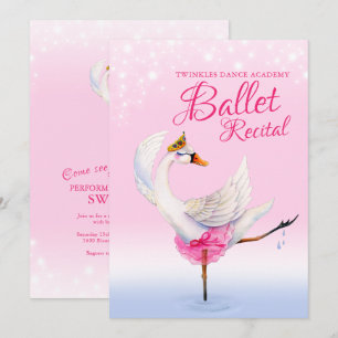 スワン湖のピンクのバレエダンス発表会イベント 招待状