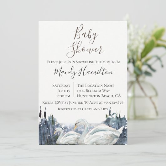 スワン素朴レイクベビーシャワー招待状 招待状 (スタンド正面)