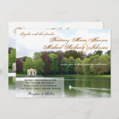 スワン結婚式招待状と緑の木&湖 招待状 (正面/裏面)