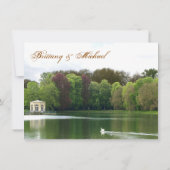 スワン結婚式招待状と緑の木&湖 招待状 (裏面)