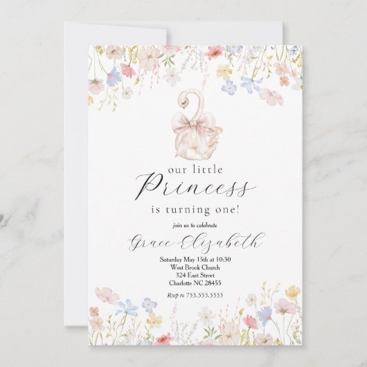 スワン誕生日の招待スワンプリンセス誕生日 招待状 (正面)