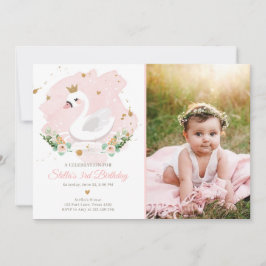 スワン誕生日招待状ガールプリンセスピンク金ゴールド 招待状