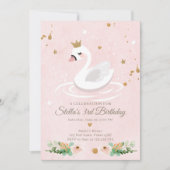 スワン誕生日招待状ガールプリンセスピンク金ゴールド 招待状 (正面)