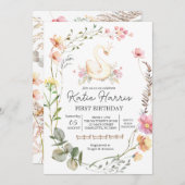 スワン誕生日招待状 招待状 (正面/裏面)