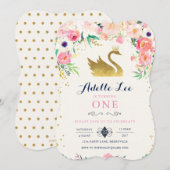 スワン誕生日招待状 招待状 (正面/裏面)