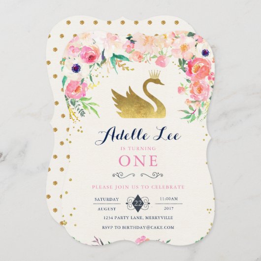 スワン誕生日招待状 招待状 (正面/裏面)