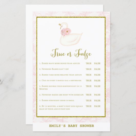 スワン赤ちゃんシャワーゲームプリント (正面/裏面)