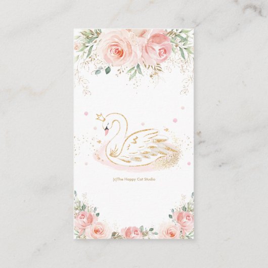 スワン赤面ピンクフローラベビーシャワーおむつラッフル エンクロージャーカード (裏面)