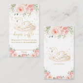 スワン赤面ピンクフローラベビーシャワーおむつラッフル エンクロージャーカード (正面/裏面)