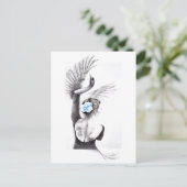 スワン踊り女性バレエ超現実的スケッチアート ポストカード (スタンド正面)