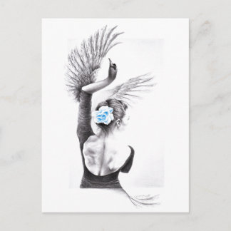 スワン踊り女性バレエ超現実的スケッチアート ポストカード