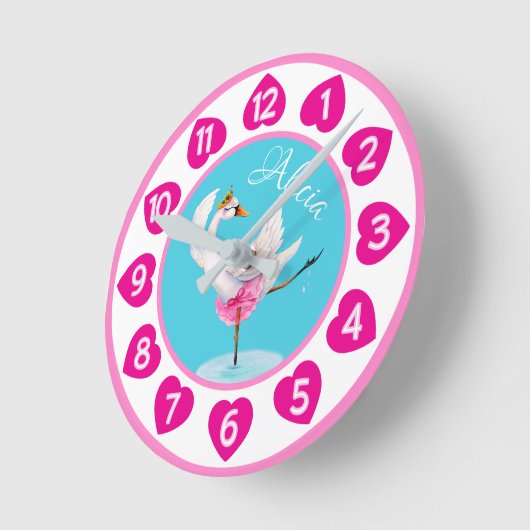 スワン・バレエの水の色の白っぽいハート時計 ラウンド壁時計 (傾斜)