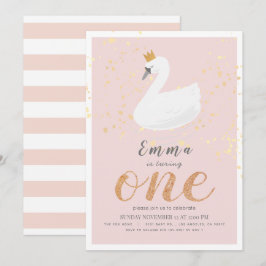 スワン プリンセス ピンク 女の子 1歳 誕生日 招待状