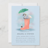 スワン&ベビーシグネットピンク&ブルーレインベビーシャワー 招待状 (正面)