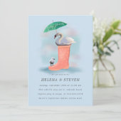 スワン&ベビーシグネットピンク&ブルーレインベビーシャワー 招待状 (スタンド正面)